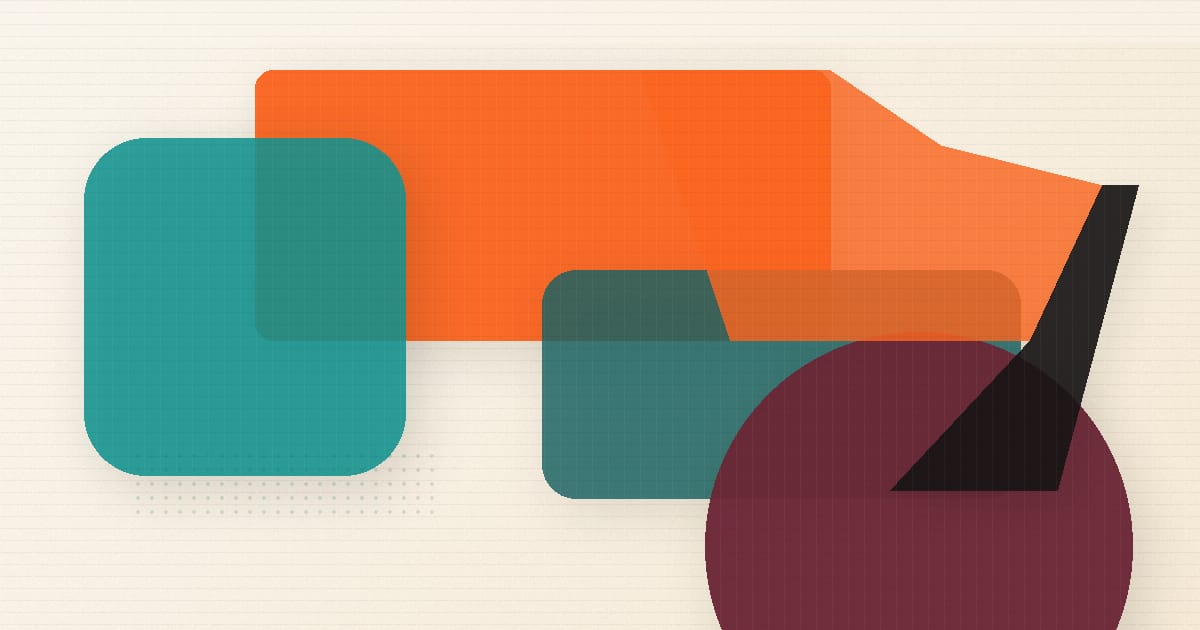 Abstract Bethink artwork with teal, cyan, cream, orange, burgundy, and black geometric shapes.